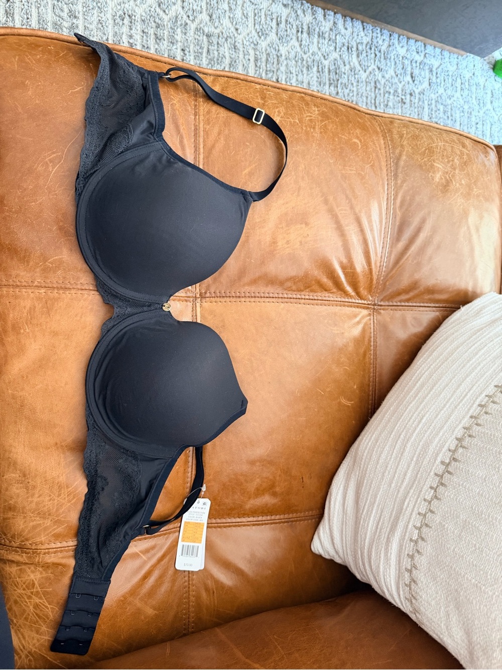 Natori Black T-Shirt Bra with Lace Side Panels